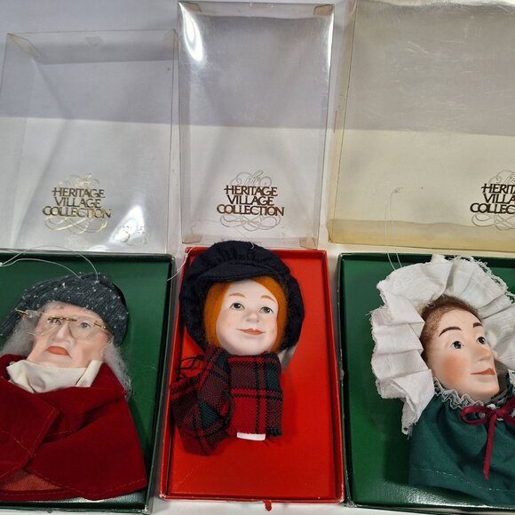 A Christmas Carol Heritage Village Tiny Tim Bob Cratchit Scrooge Heads 1988 Lot - Picture 3 of 16